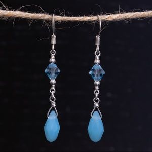 Handmade Light Blue Glass Briolette Drop Earrings